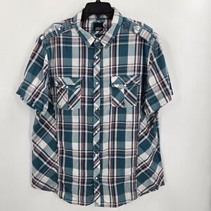 Various Artists Shirt Mens XXL Snap Button Plaid Short Sleeve Western Cowboy